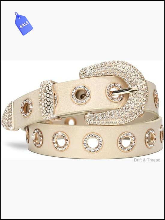 Rhinestone Grommet Belt Punk Western Cowgirl Faux Leather Y2K Adjustable main image 5